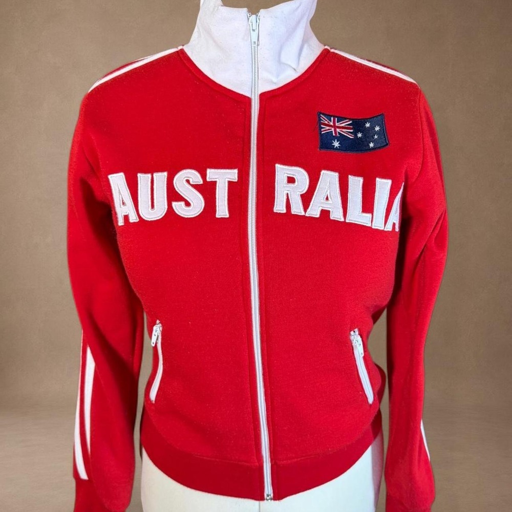 Vintage Australia Mock Neck Track Jacket Red White Zip Up Y2K Athletic